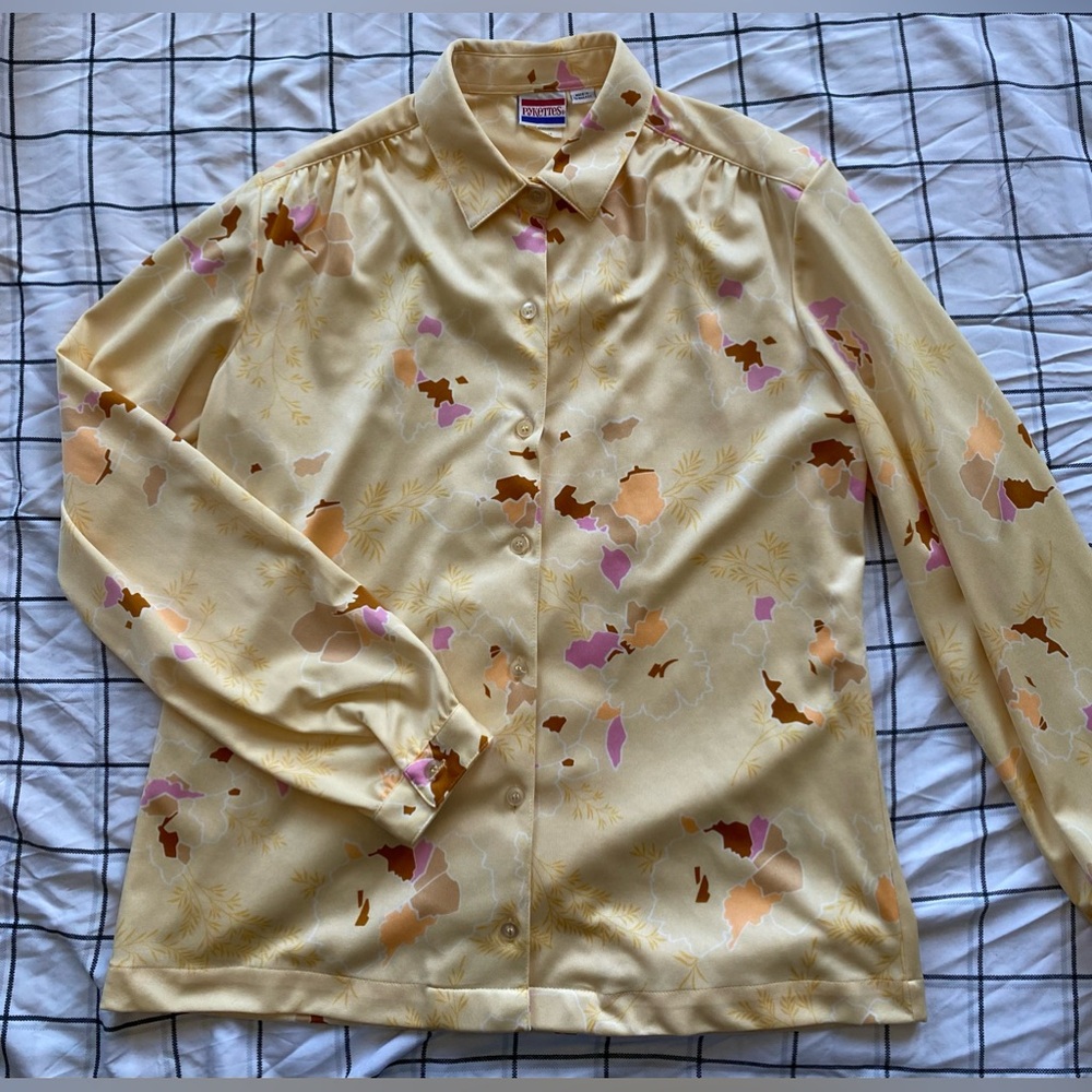 Pykettes 1970’s Yellow Floral Button Up Top Size 12